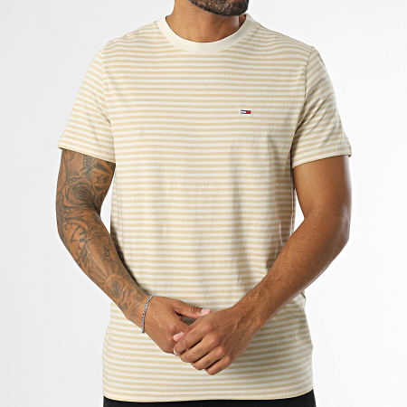 Tommy Jeans - Tee Shirt Slim A Rayures Entry Stripe 9723 Beige