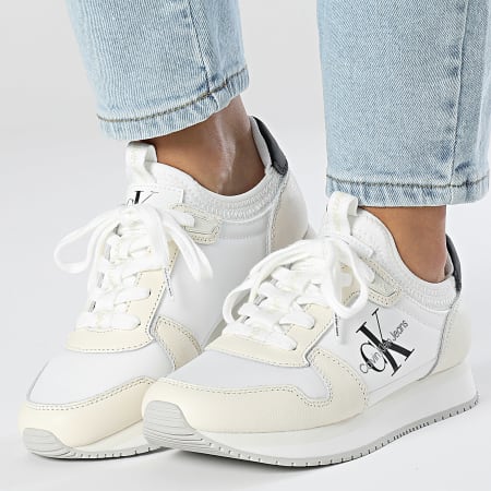Calvin Klein Sneakers donna Runner Sock LaceUp 1616 Bright White Black Ryses
