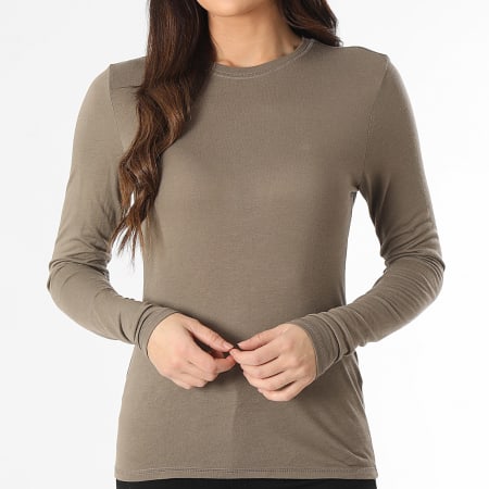 Only - Tee Shirt Manches Longues Femme Suma Woolblend Beige Foncé