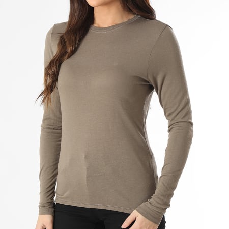 Only - Tee Shirt Manches Longues Femme Suma Woolblend Beige Foncé