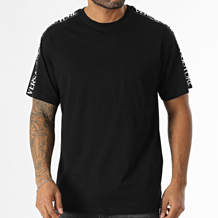 Versace Jeans Couture - Tee Shirt A Bandes Logo Tape 77GAHC02 Noir
