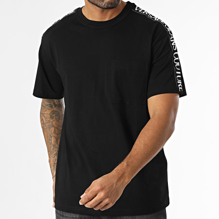 Versace Jeans Couture - Tee Shirt A Bandes Logo Tape 77GAHC02 Noir
