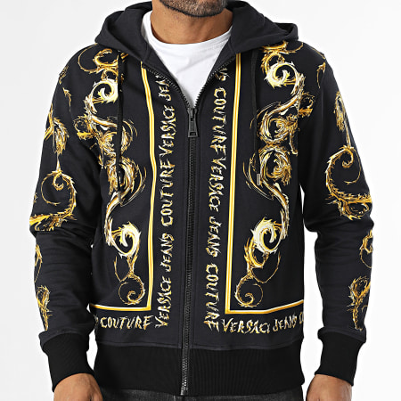 Versace Jeans Couture Sweat Zippe Capuche Fleece Chrome Gold 77GAI3ZC Noir Jaune LaBoutiqueOfficielle