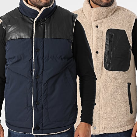 Classic Series - Abrigo sin mangas reversible Azul marino Beige