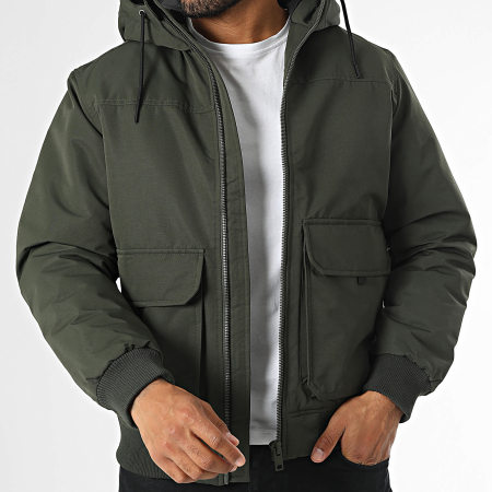 Jack And Jones Construct Hooded Bomber Jacket Dark Khaki Green