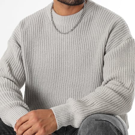 LBO - 1486 Jersey de punto gris claro con cuello redondo