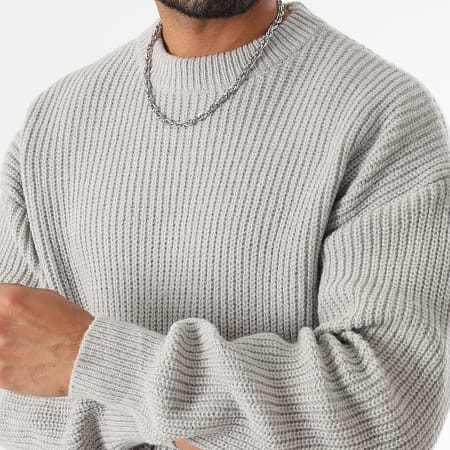 LBO - 1486 Jersey de punto gris claro con cuello redondo