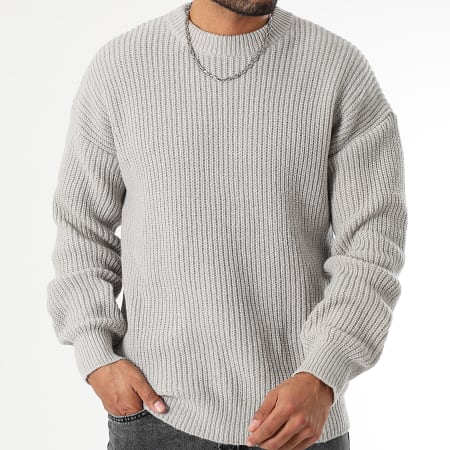 LBO - 1486 Jersey de punto gris claro con cuello redondo