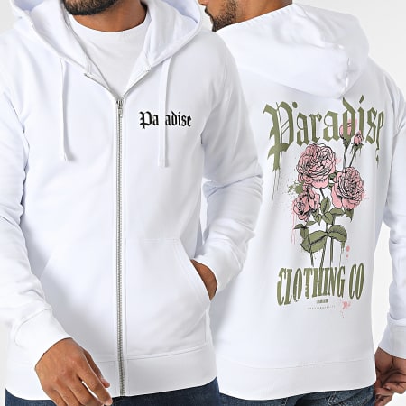 Luxury Lovers - Sweat Zippé Capuche Paradise Roses Clothing Blanc