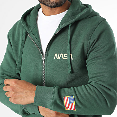 NASA Sweat Zippé Capuche Flag Born In USA Vert Beige