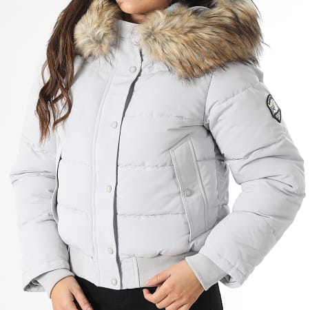 Superdry Giacca Bomber con cappuccio in pelliccia grigia Everest