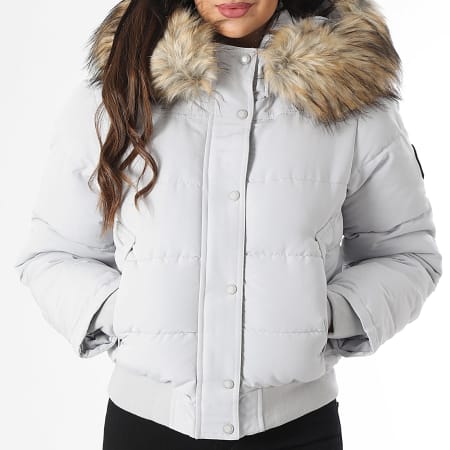 Superdry - Chaqueta bomber con capucha de piel gris Everest para mujer