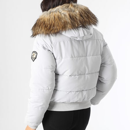 Superdry Giacca Bomber con cappuccio in pelliccia grigia Everest