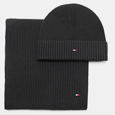 Tommy Hilfiger - Lot Echarpe Et Bonnet Flag Pima Cotton 2937 Noir