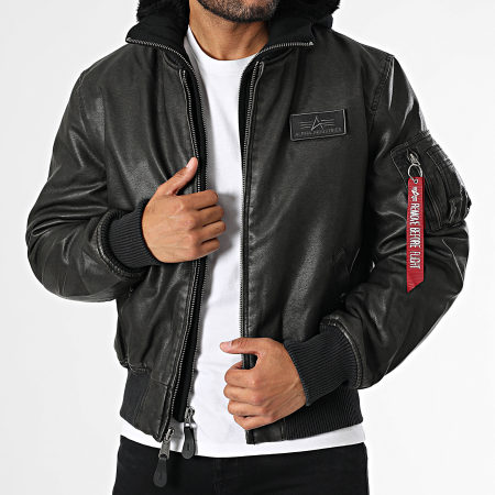 Alpha Industries - Veste Capuche Simili Cuir Tec FL Noir