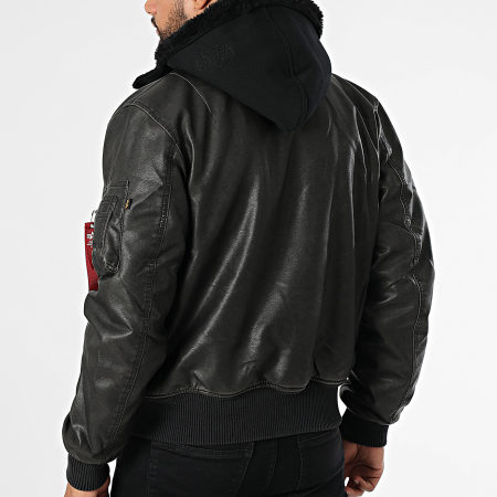 Alpha Industries - Veste Capuche Simili Cuir Tec FL Noir