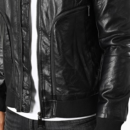 Classic Series - Chaqueta con cuello de piel de oveja imitación cuero negro