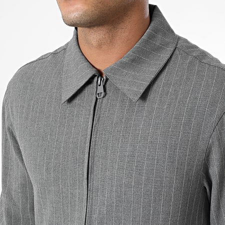 KZR - Ensemble Veste Zippée Et Pantalon A Rayures Gris Anthracite