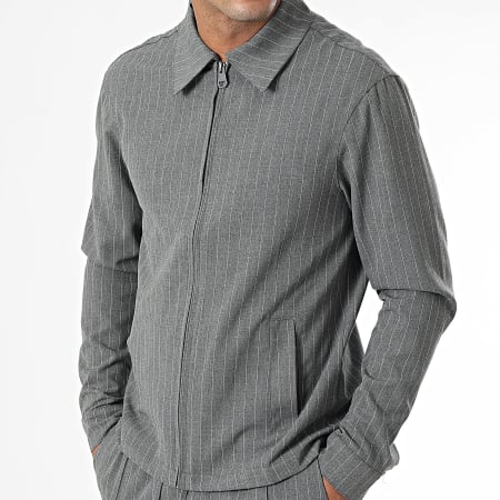 KZR - Ensemble Veste Zippée Et Pantalon A Rayures Gris Anthracite