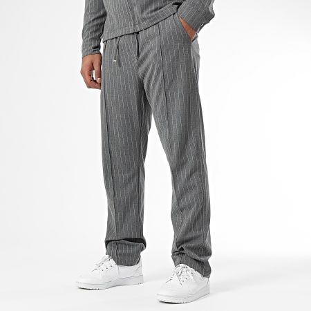 KZR - Ensemble Veste Zippée Et Pantalon A Rayures Gris Anthracite