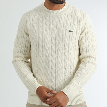 Lacoste - Klassieke Sweater met Krokodillen Geborduurd Logo Ecru