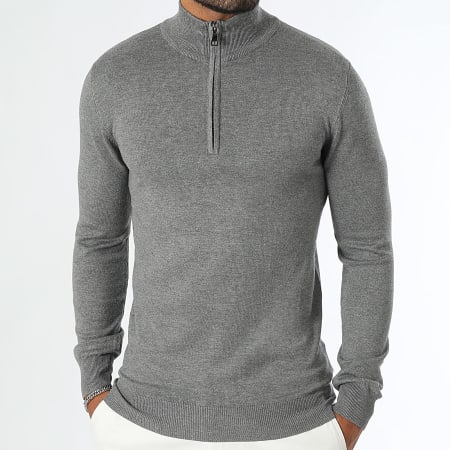 LBO - Lot De 2 Pulls Col Zippé 1291 1293 Noir Gris Clair