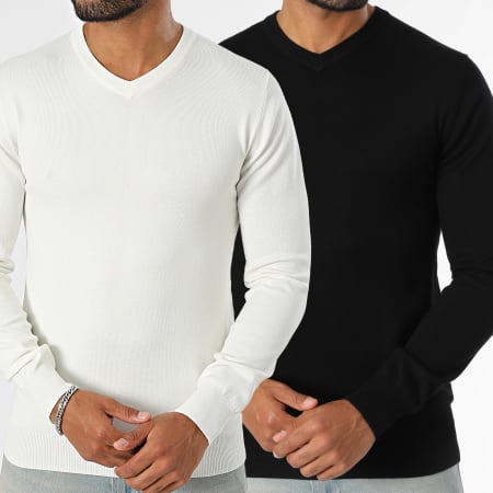 LBO - Lot De 2 Pulls Col V 1283 1282 Noir Blanc