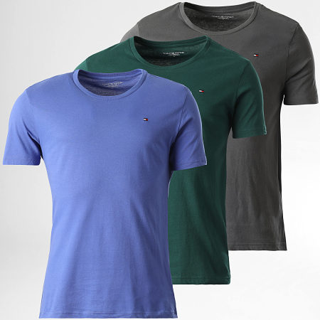 Tommy Hilfiger - Lot De 3 Tee Shirts Signature 3379 Bleu Roi Gris Vert Foncé