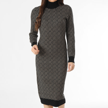 Vero Moda - Robe Pull Col Montant Femme Aria Beige Noir