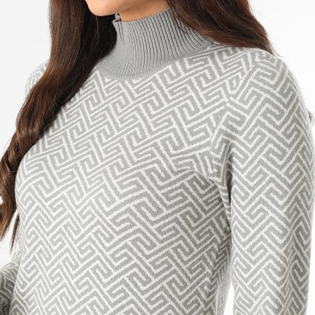 Vero Moda - Aria Vrouwen Trui met hoge hals Wit Grijs