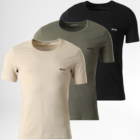 BOSS - Lote de 3 camisetas 50517858 Negro Beige Verde Caqui