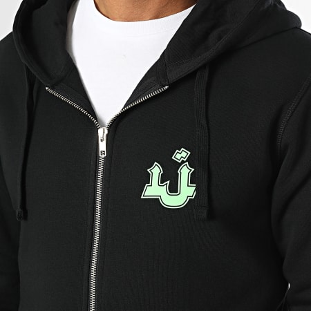 Mougli x La Jungle - Sweat Zippé Capuche Logo Noir Vert Fluo
