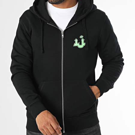 Mougli x La Jungle - Sweat Zippé Capuche Logo Noir Vert Fluo