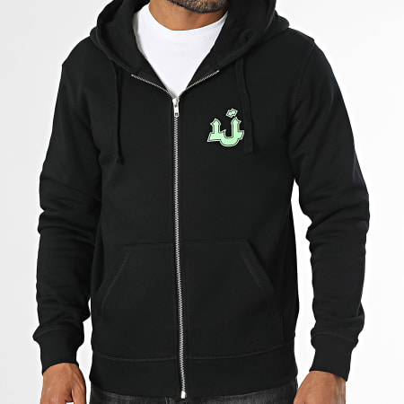 Mougli x La Jungle - Sweat Zippé Capuche Logo Noir Vert Fluo