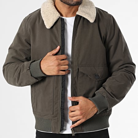 Teddy Smith - Chaqueta con cremallera y cuello de piel de oveja Alexis Verde caqui oscuro