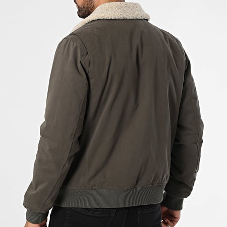 Teddy Smith - Chaqueta con cremallera y cuello de piel de oveja Alexis Verde caqui oscuro