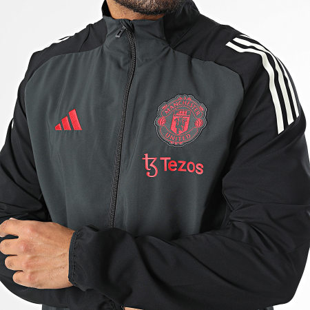 Adidas Sportswear - Veste Zippée A Bandes Manchester United IS8081 Gris Anthracite Noir