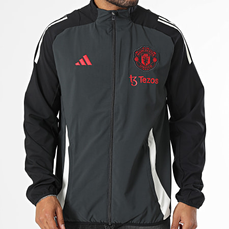 Adidas Sportswear - Veste Zippée A Bandes Manchester United IS8081 Gris Anthracite Noir