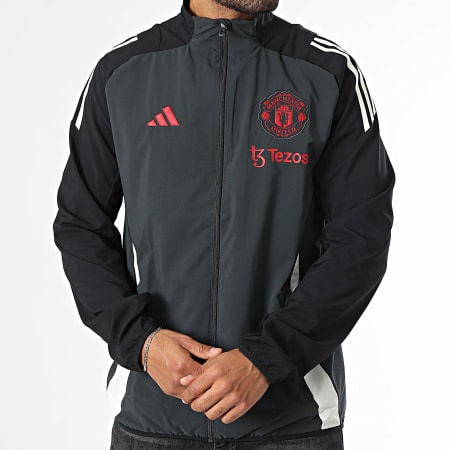 Adidas Sportswear - Veste Zippée A Bandes Manchester United IS8081 Gris Anthracite Noir