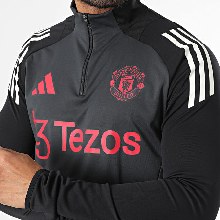 Adidas Performance - Manchester United IS8082 Gris Carbón Negro Rayas Sudadera Cuello Cremallera