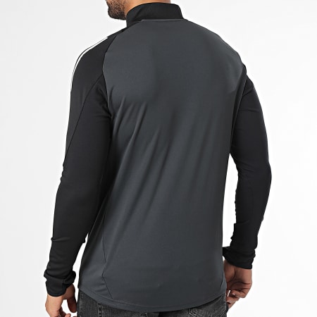 Adidas Performance - Manchester United IS8082 Gris Carbón Negro Rayas Sudadera Cuello Cremallera