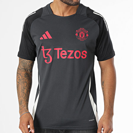 Adidas Performance - Camiseta de fútbol a rayas del Manchester United IS8086 Gris Carbón Negro
