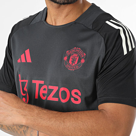 Adidas Performance - Camiseta de fútbol a rayas del Manchester United IS8086 Gris Carbón Negro