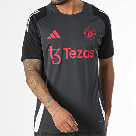 Adidas Performance - Camiseta de fútbol a rayas del Manchester United IS8086 Gris Carbón Negro