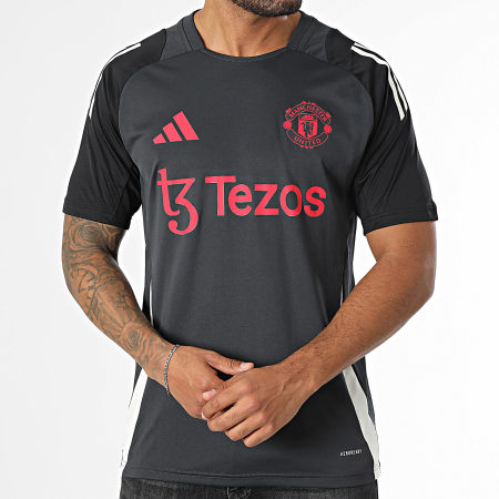 Adidas Performance - Camiseta de fútbol a rayas del Manchester United IS8086 Gris Carbón Negro