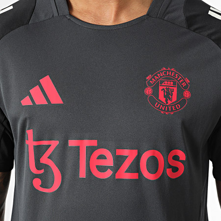 Adidas Performance - Camiseta de fútbol a rayas del Manchester United IS8086 Gris Carbón Negro