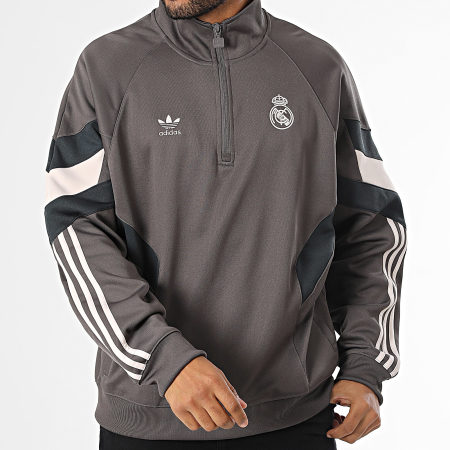 Adidas Originals - Sweat Col Zippé A Bandes Real Madrid IM7462 Gris Anthracite