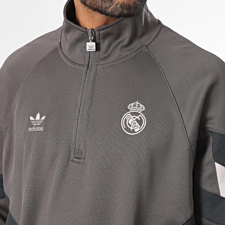 Adidas Originals - Sweat Col Zippé A Bandes Real Madrid IM7462 Gris Anthracite