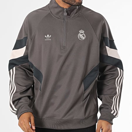 Adidas Originals - Sweat Col Zippé A Bandes Real Madrid IM7462 Gris Anthracite