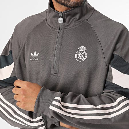 Adidas Originals Real Madrid IM7462 Felpa con collo a zip a righe grigio antracite Ryses